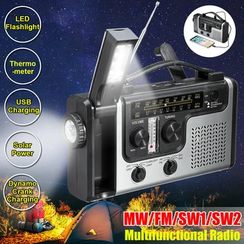 Prenosné Ručné Kľuky Solárne Rádio AM FM SW1 SW2 Multi-band Rádio Núdzové LED Baterka USB Power Bank Nabíjačka Telefónu