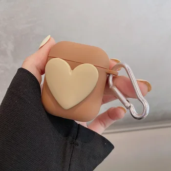 3D Láska Srdce Mäkké Silikónové puzdro Pre Apple Airpods 3 Pro Matné Hnedé Bluetooth Slúchadlo Capa Vzduchu Struky 2 1 Ochranné Príslušenstvo