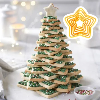 Vianočný stromček Cookie Cutter Nastaviť 3D star tvar Biscuit veža DIY Fondant Biscuit Nožnice na Tortu Formy Vianočné Zdobenie pečiva Nástroje