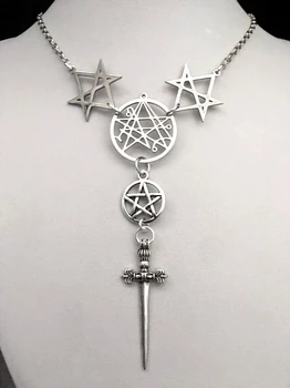 Unicursal Hexagram Symbol Prívesok Meč Náhrdelník Satanic Symboly Náhrdelník Znak Amulet Talizman Thelema Prihlásiť Darček pre Mužov, Ženy
