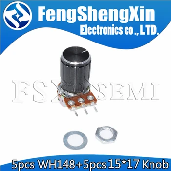 5set WH148 1K 10 K 20 K 50K 100K 500 Ohm 15 mm 3 Pin Lineárne Taper Otočný Potenciometer Odpor pre Arduino s 15x17 gombík