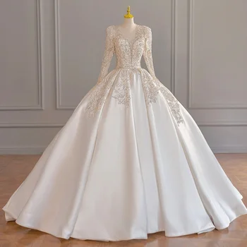 2023 nového tvaru, dlhý rukáv satin klasický svadobný princezná šaty a podlahy svadobné šaty vlastné svadobné šaty